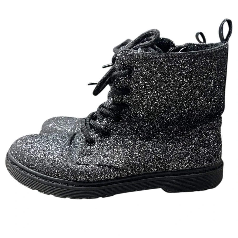 Tahari Girls Black Glitter Combat Boots - Size 4
